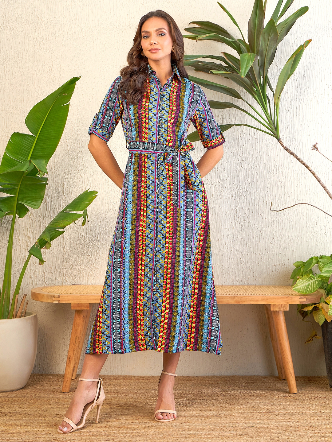 Collar Buttoned Down Shirt Maxi Dress - Uptownie