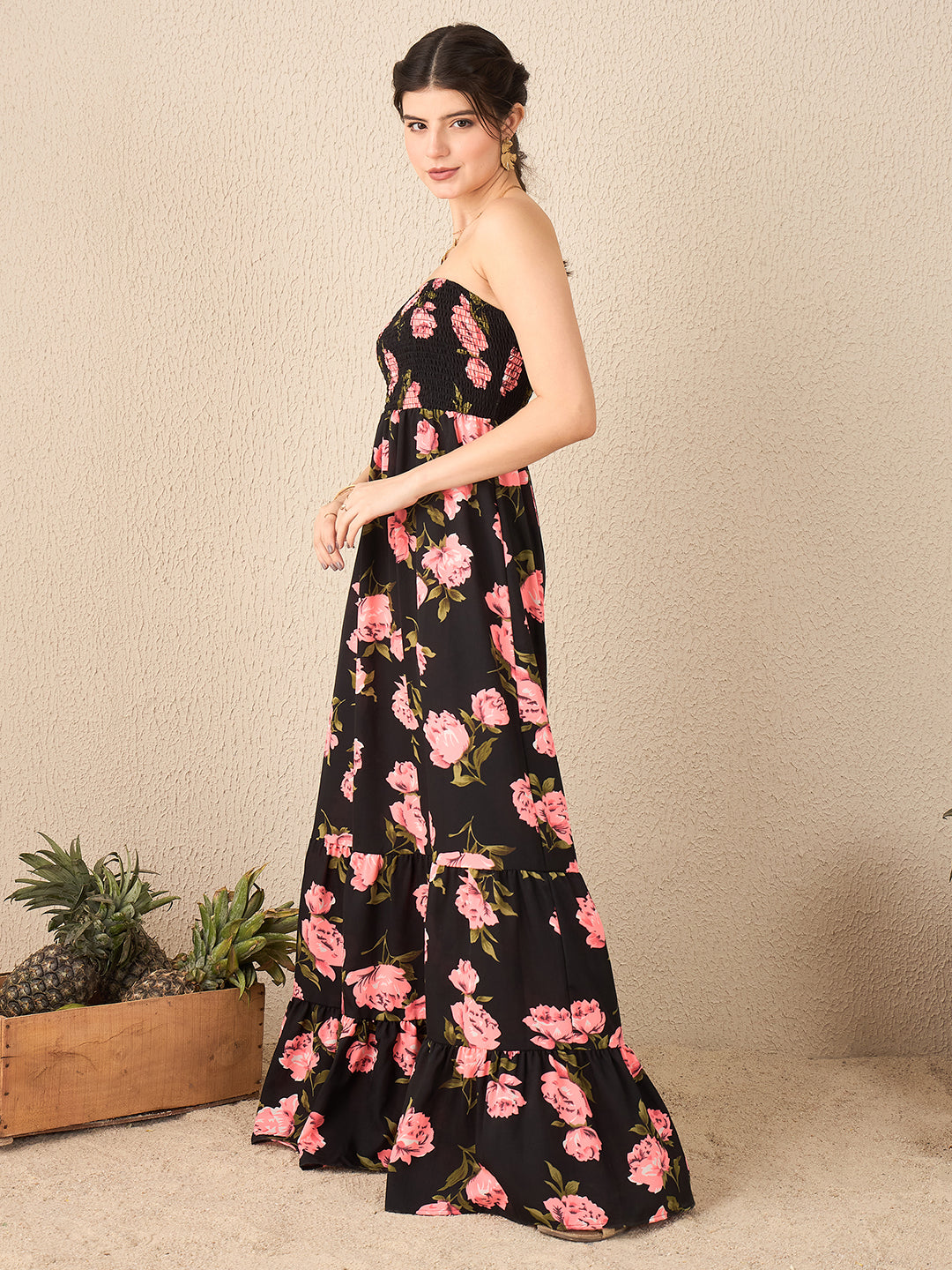 Off Shoulder Smocked Maxi Dress - Uptownie