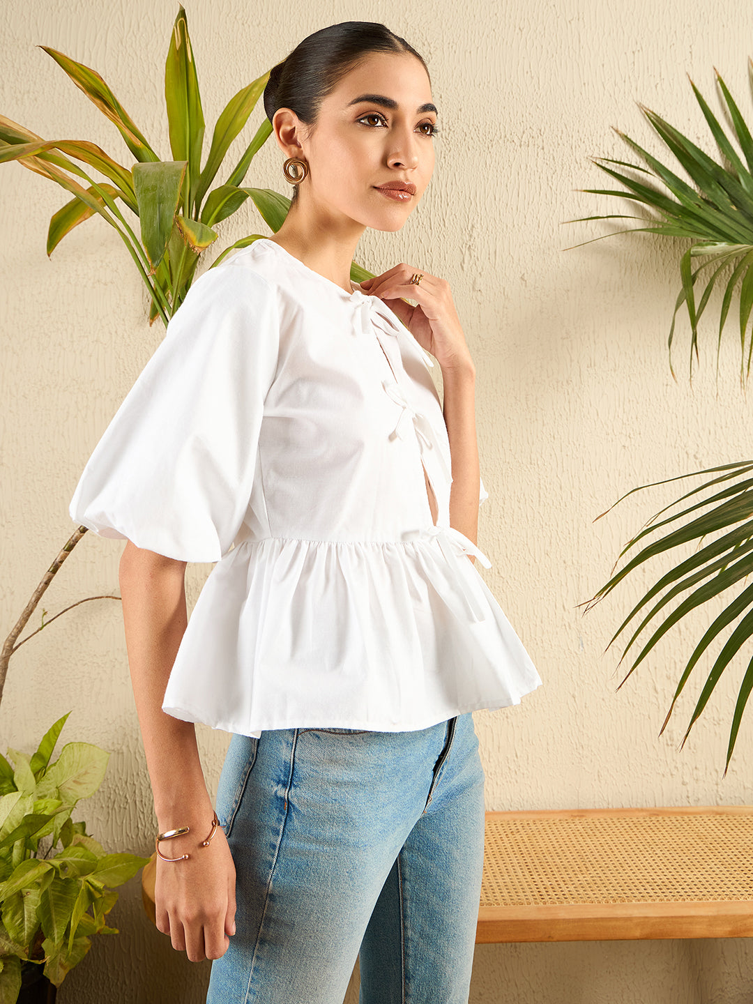 Cotton Tie-Up Peplum Top - Uptownie