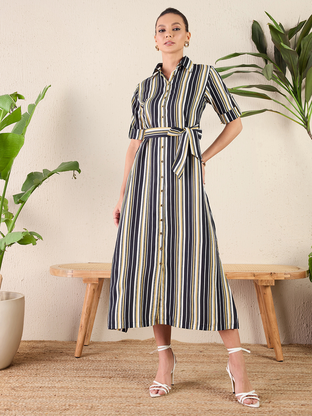 Collar Buttoned Down Shirt Maxi Dress - Uptownie