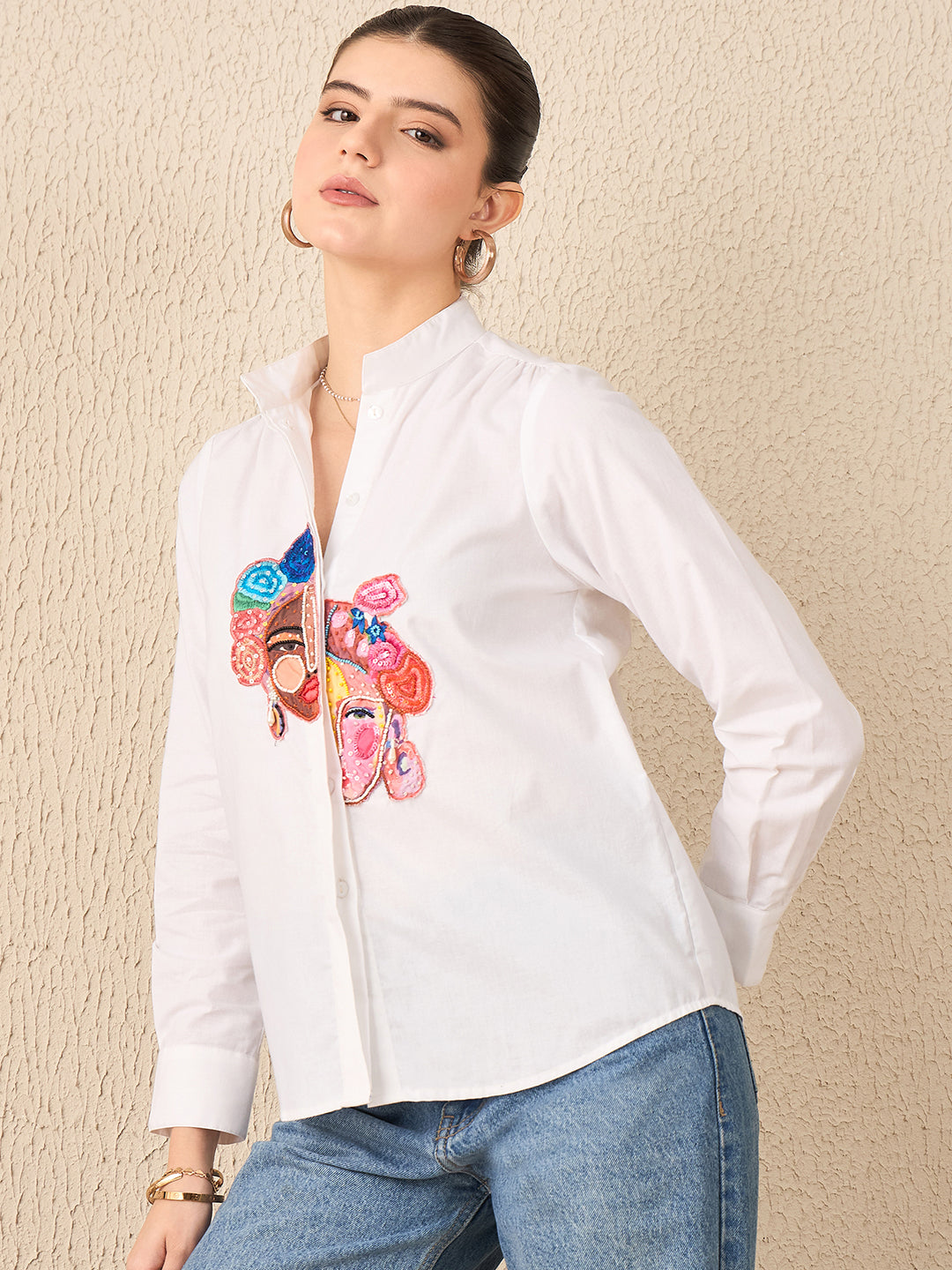 Face Applique Cotton Shirt - Uptownie