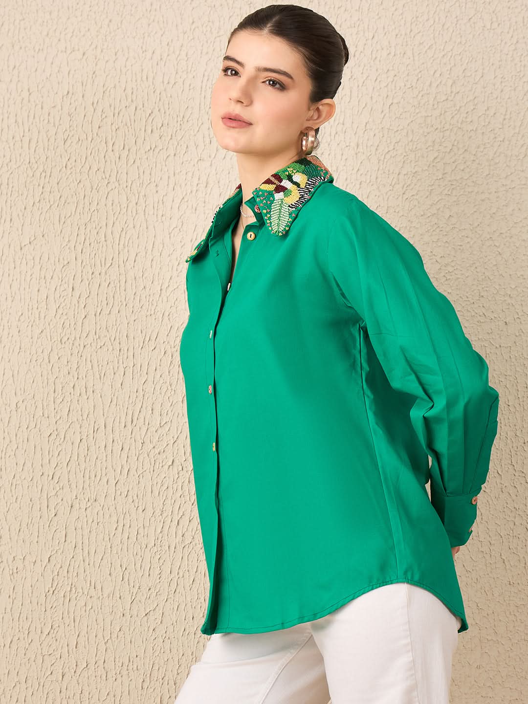 Embellished Collar Cotton Shirt - Uptownie