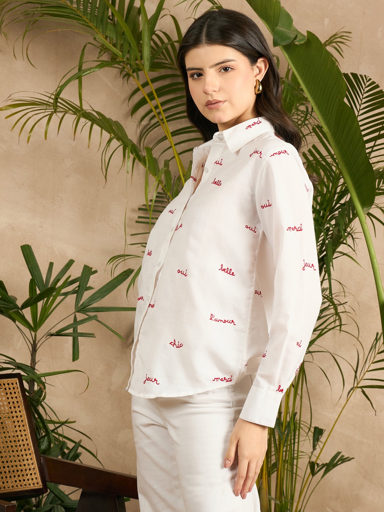 All Over Embroidered Linen Shirt - Uptownie