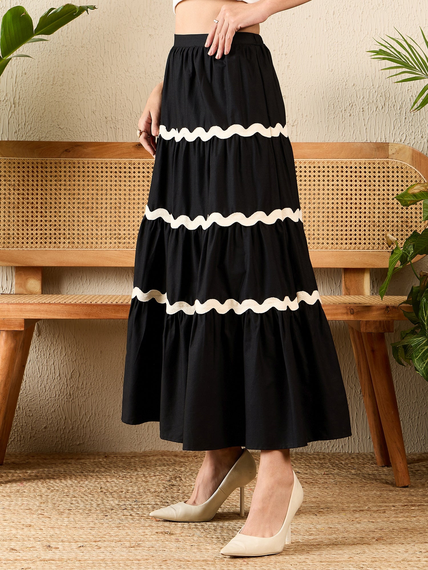 Ric-Rac Cotton Tiered Maxi Skirt - Uptownie