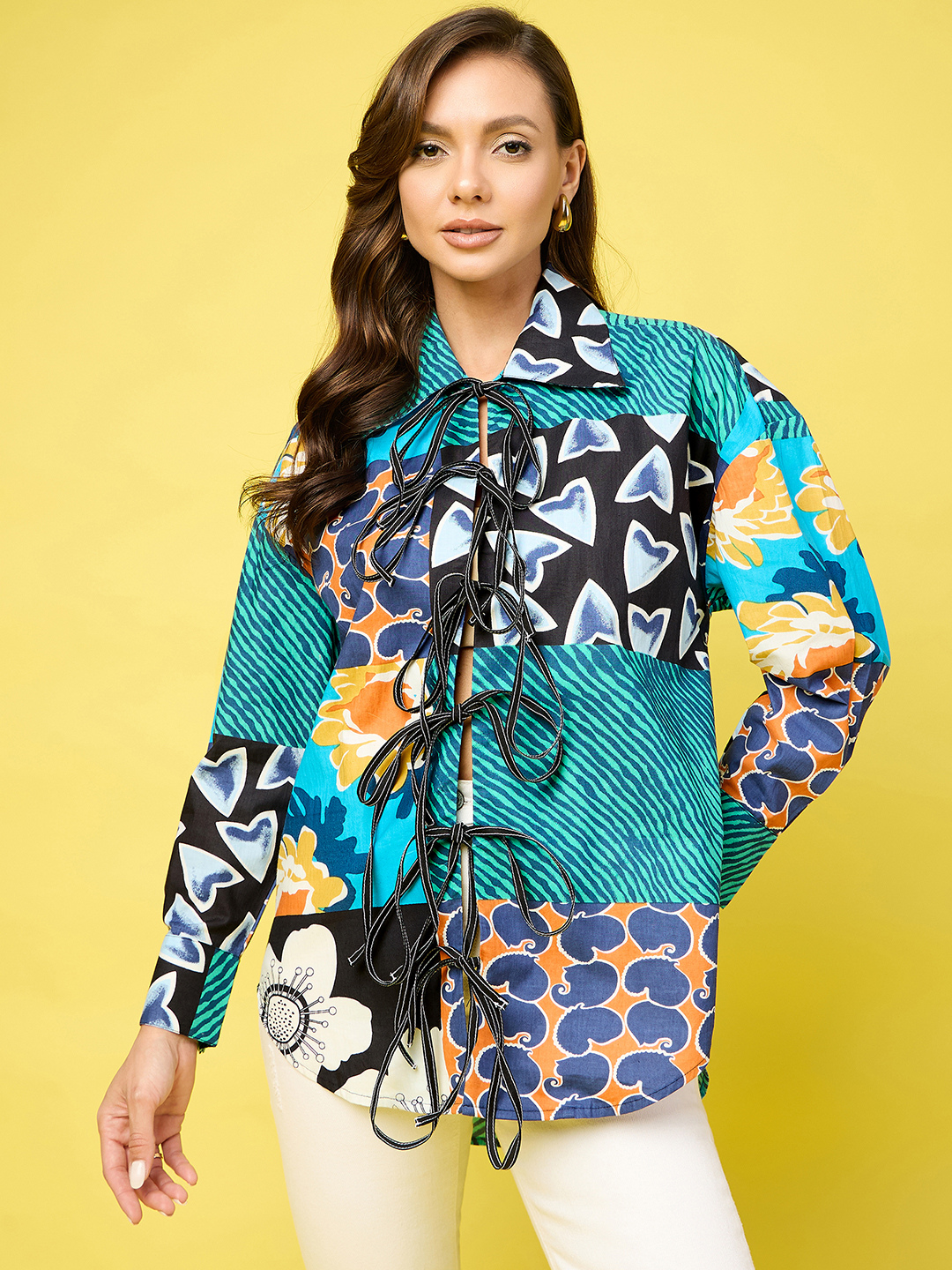 Printed Tie-Up Full Sleeve Cotton Shirt - Uptownie