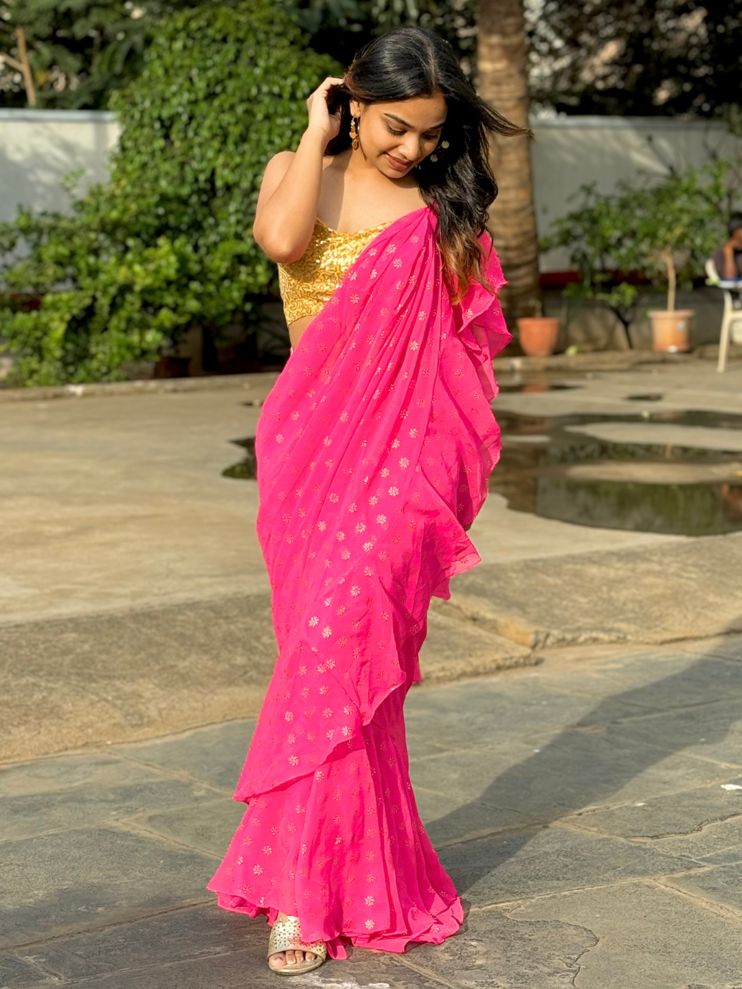 Pre-Stitched Ruffle Saree with Blouse - Uptownie