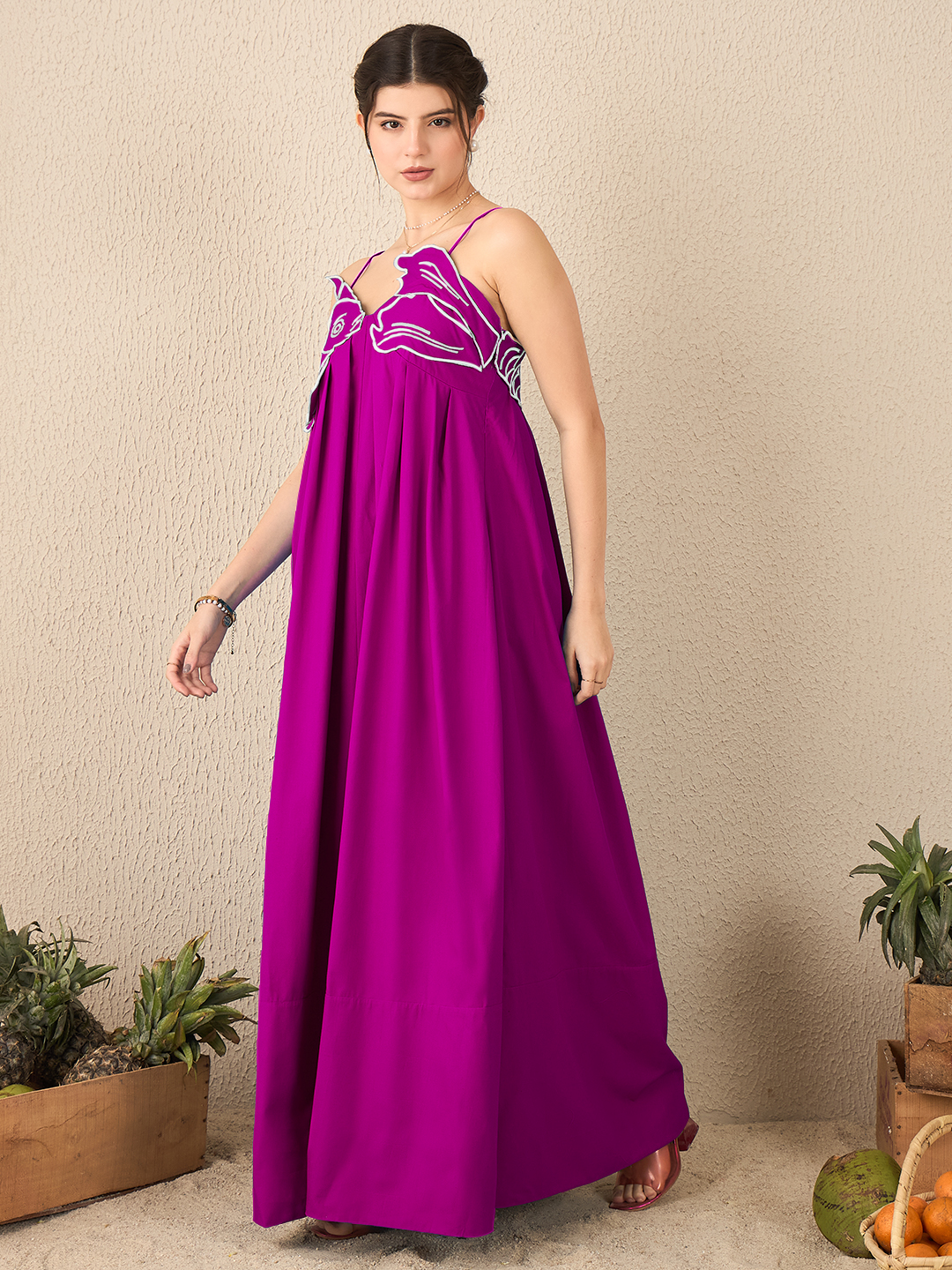 Fish Applique Cotton Maxi Dress