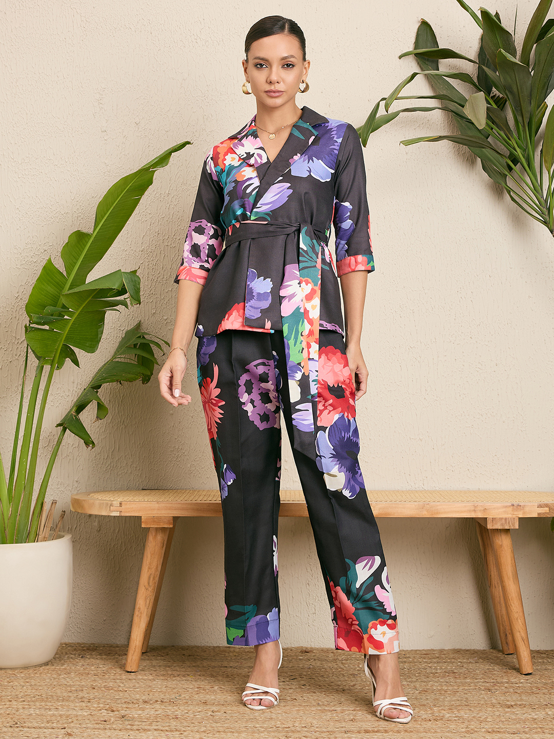 Printed Linen 2 Piece Jacket and Pants Set - Uptownie