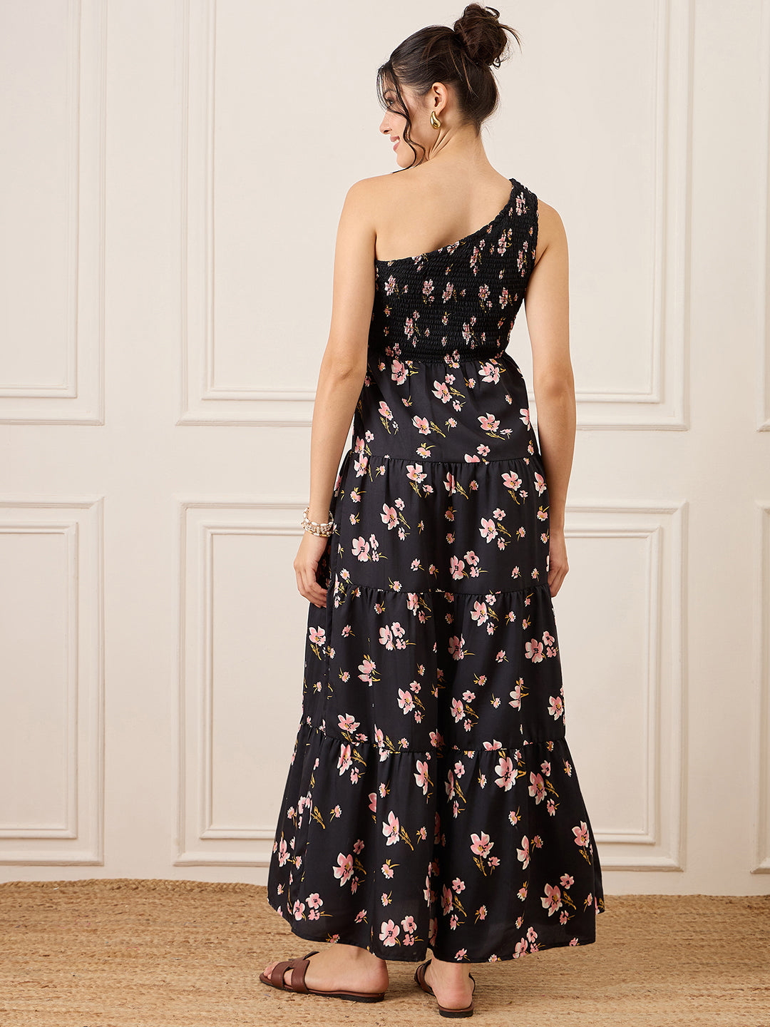 One Shoulder Smocked Maxi Dress - Uptownie