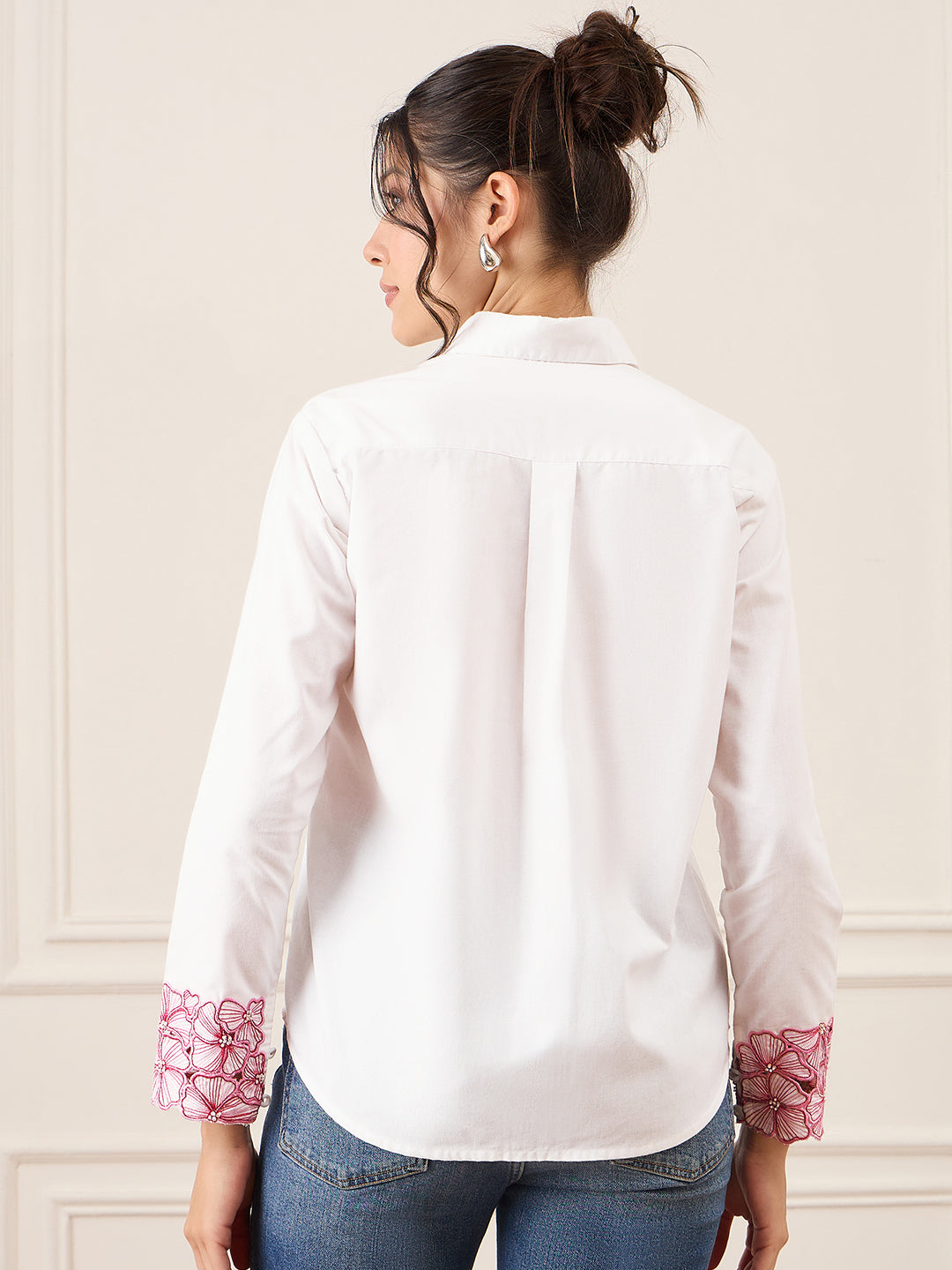 Floral Embroidered Full Sleeve Cotton Shirt - Uptownie