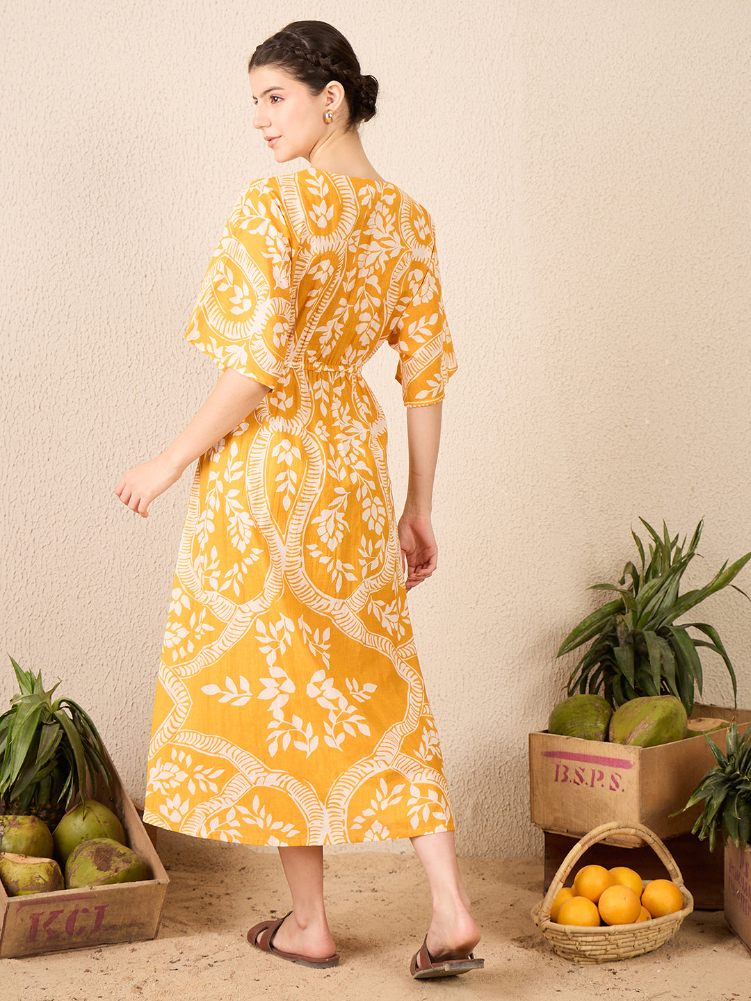 V-neck Cotton Midi Dress - Uptownie