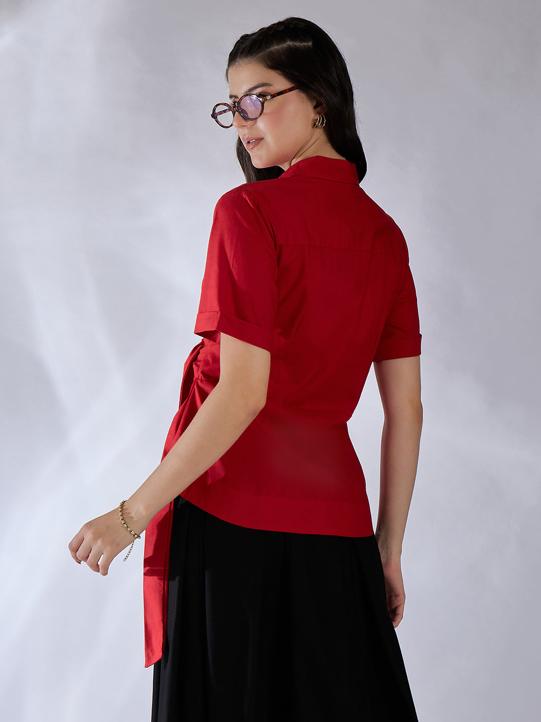 Cotton Waist Tie-Up Shirt - Uptownie