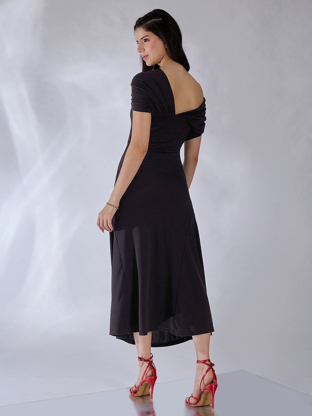 Off Shoulder Fit & Flare Midi Dress - Uptownie
