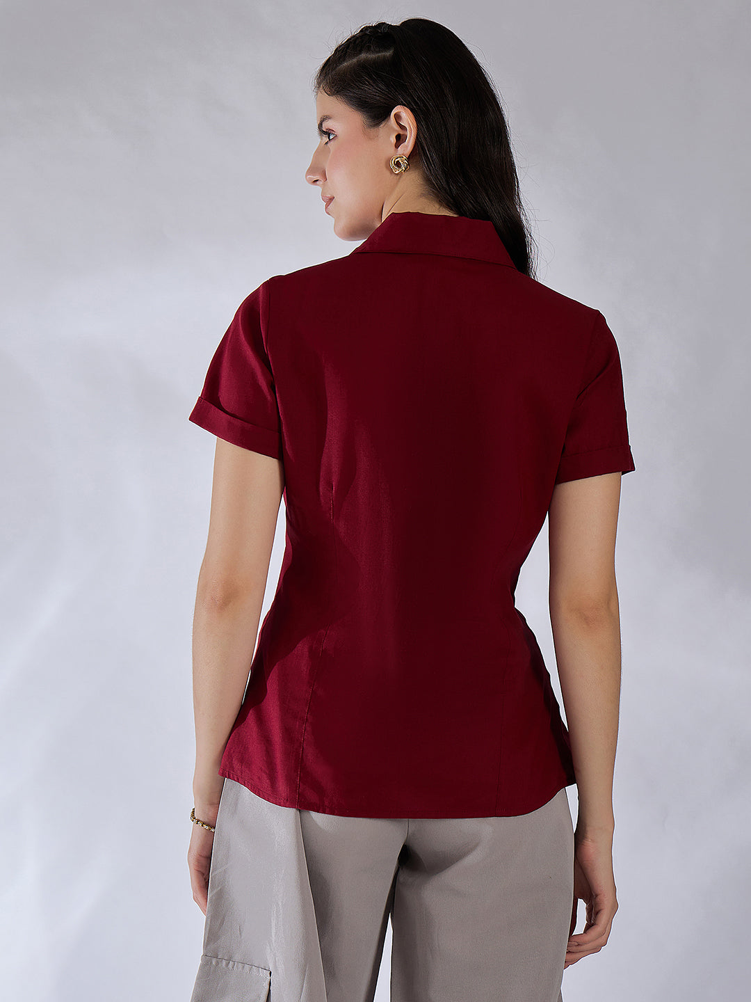 Zip-Through Fitted Cotton Top - Uptownie