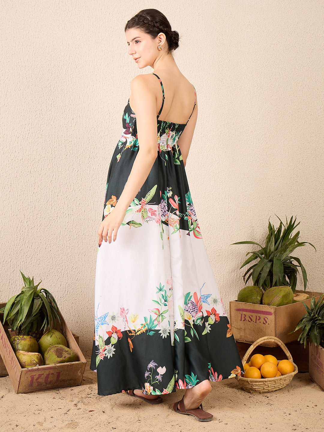 Printed A-Line Linen Maxi Dress