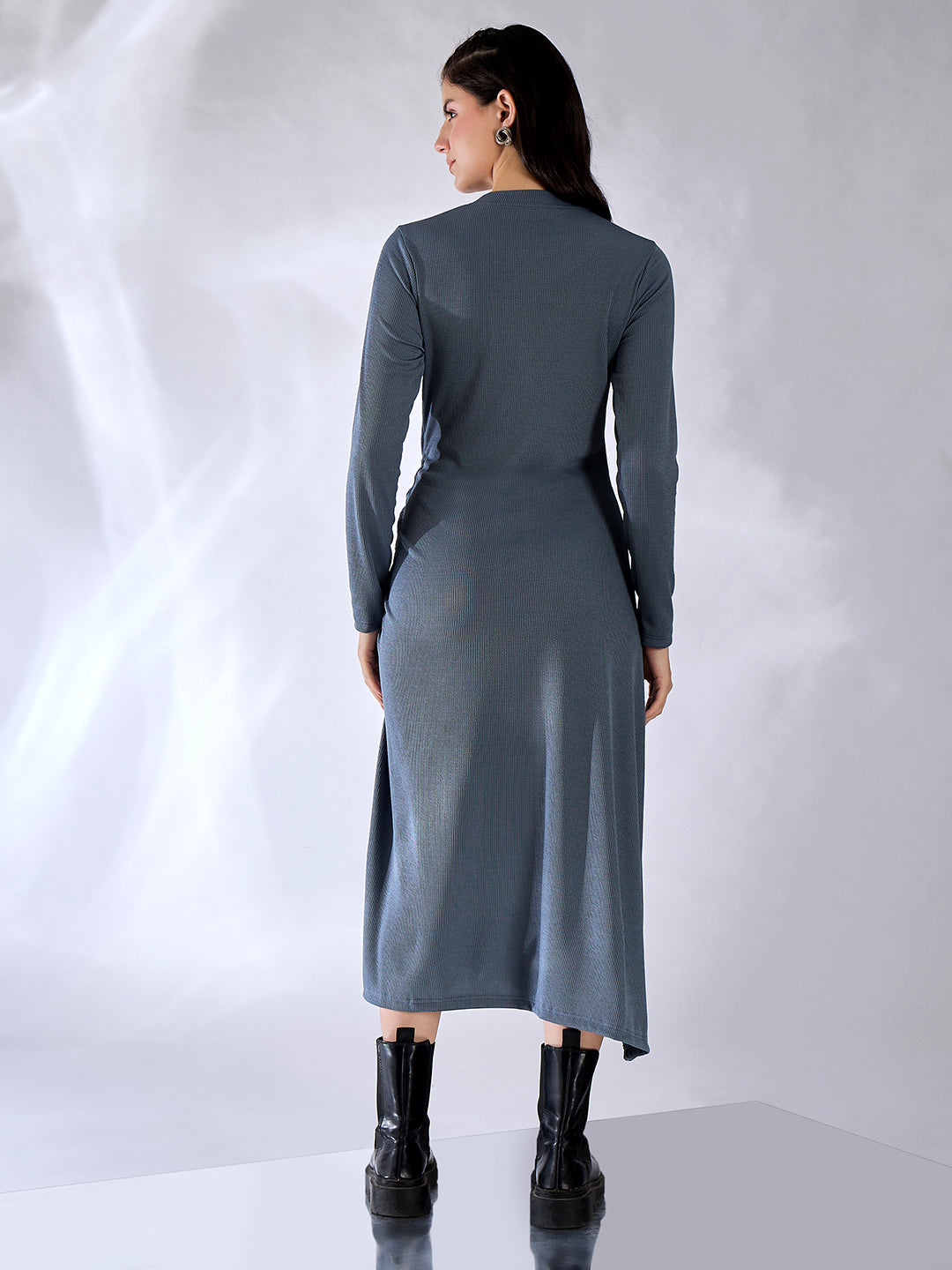 ruched tie up dress The Navy Lace Up Floral Ruched Midi Dress