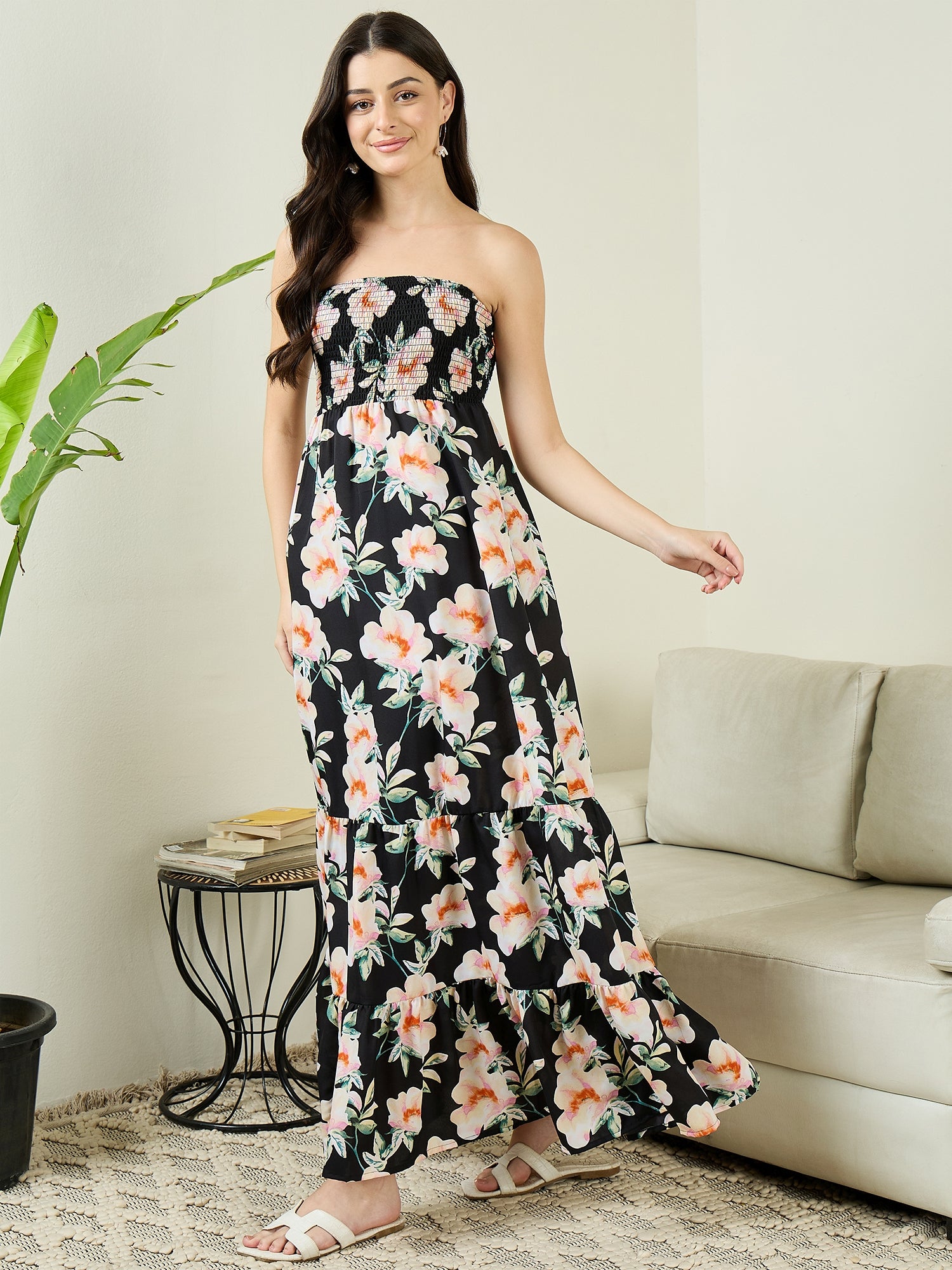 smocked strapless maxi dress Strapless Smocked Maxi Dress