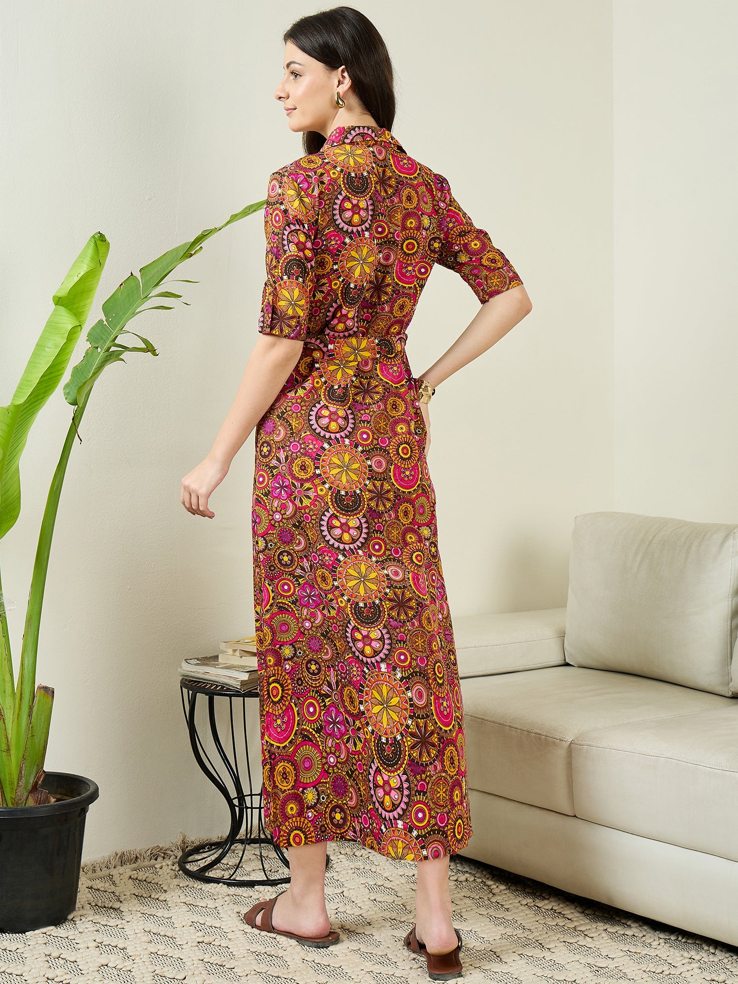 Collar Buttoned Down Shirt Midi Dress