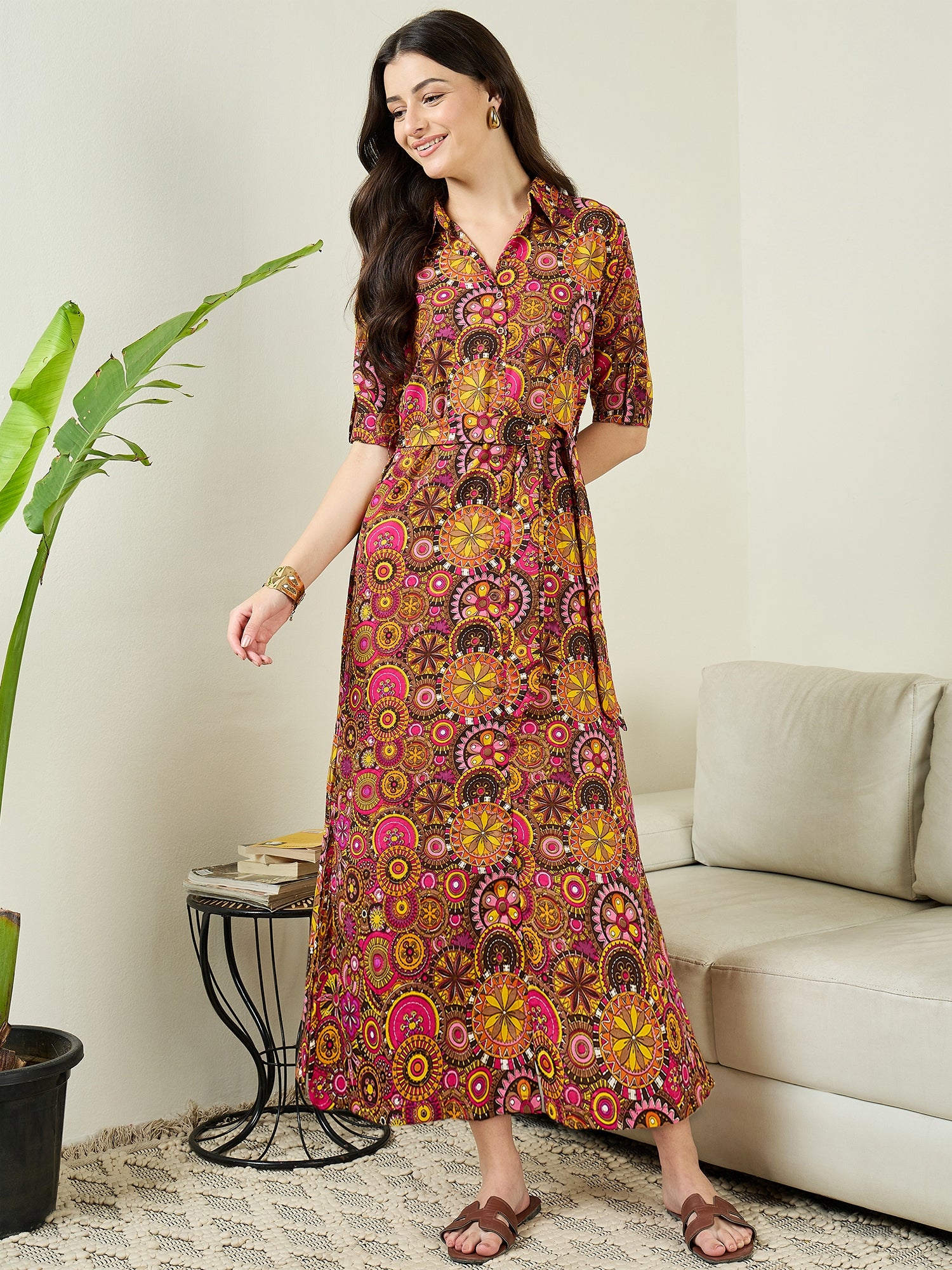 Collar Buttoned Down Shirt Midi Dress