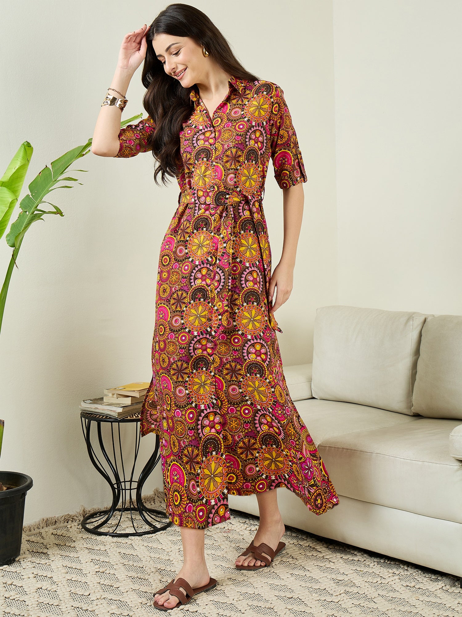 Collar Buttoned Down Shirt Midi Dress