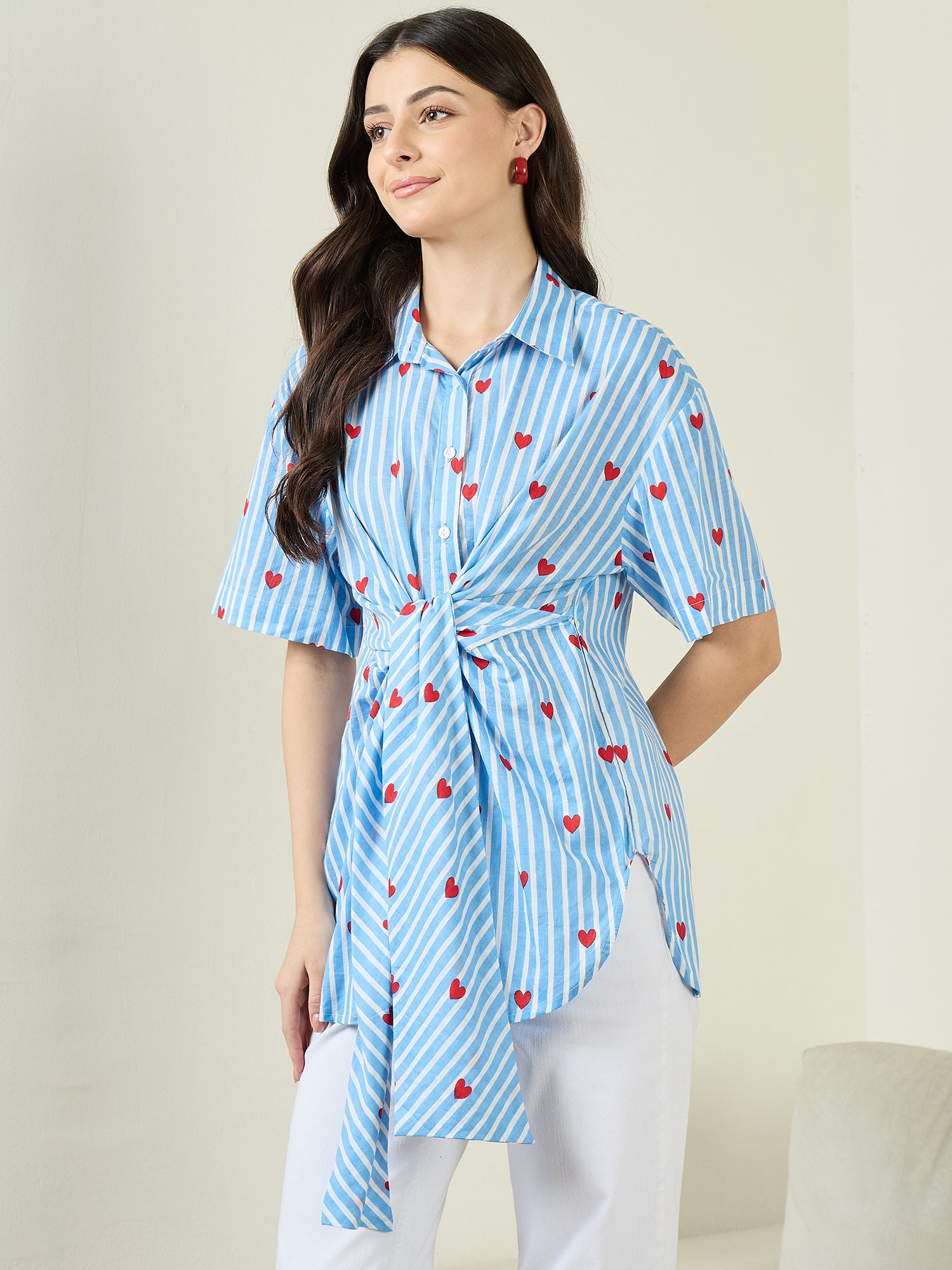Front Tie-Up Cotton Shirt - Uptownie