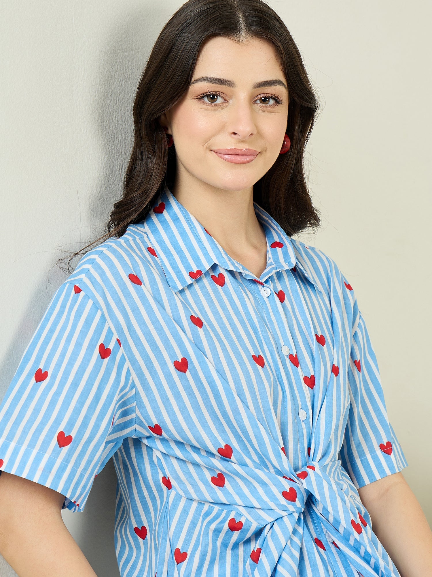 Front Tie-Up Cotton Shirt - Uptownie