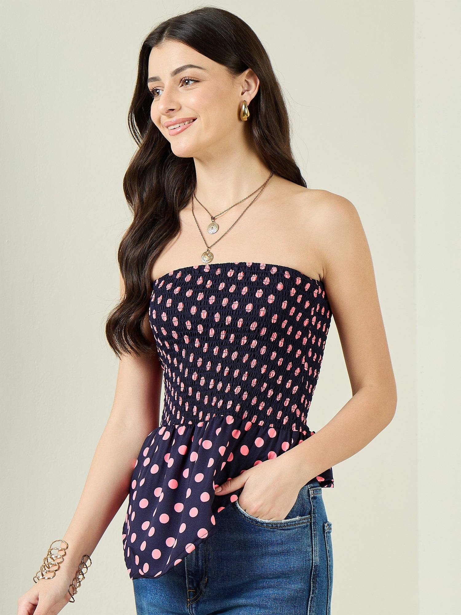 Smocked Bandeau Asymmetrical Top - Uptownie