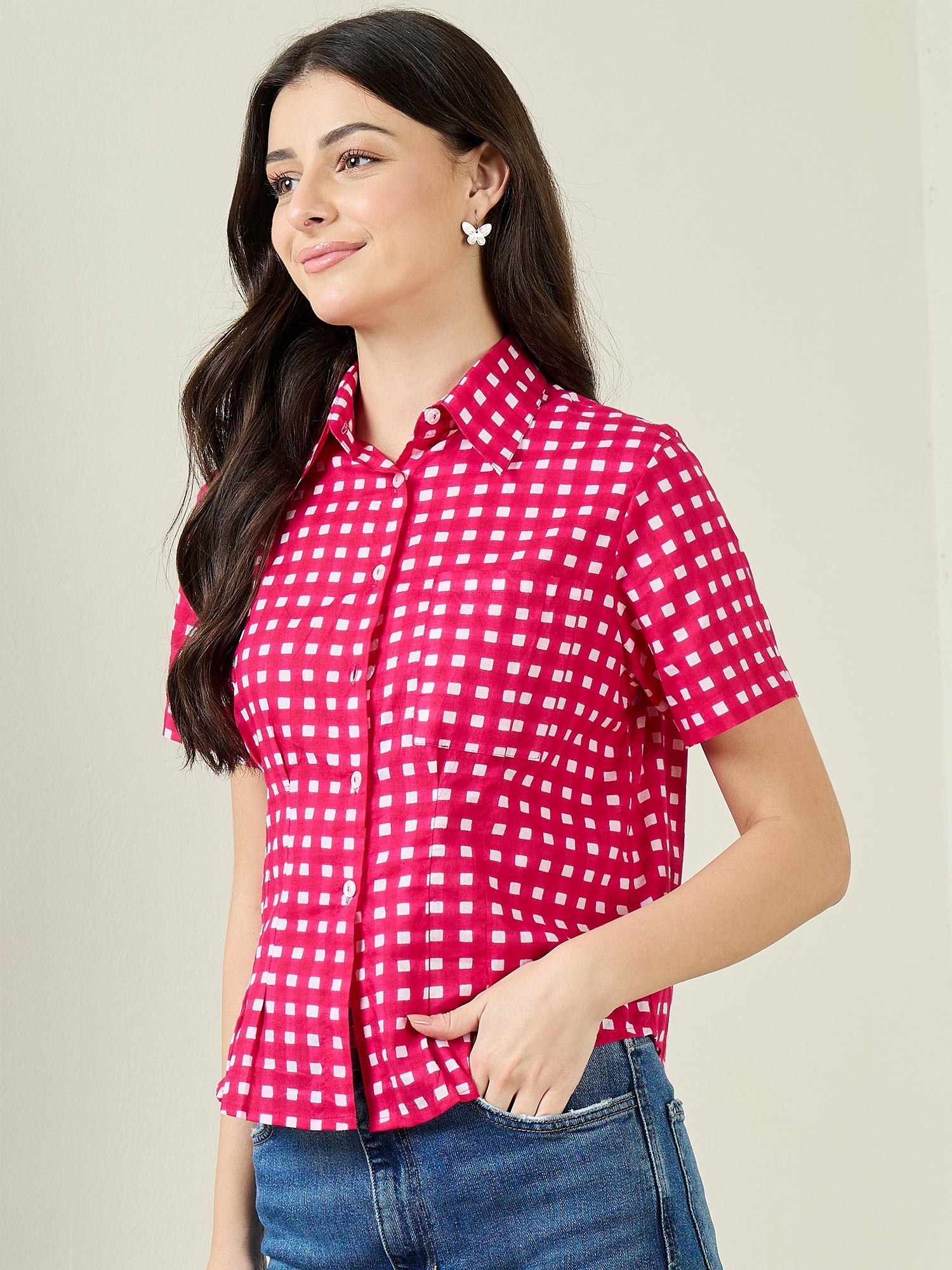 Cotton Half Sleeve Fitted Shirt - Uptownie