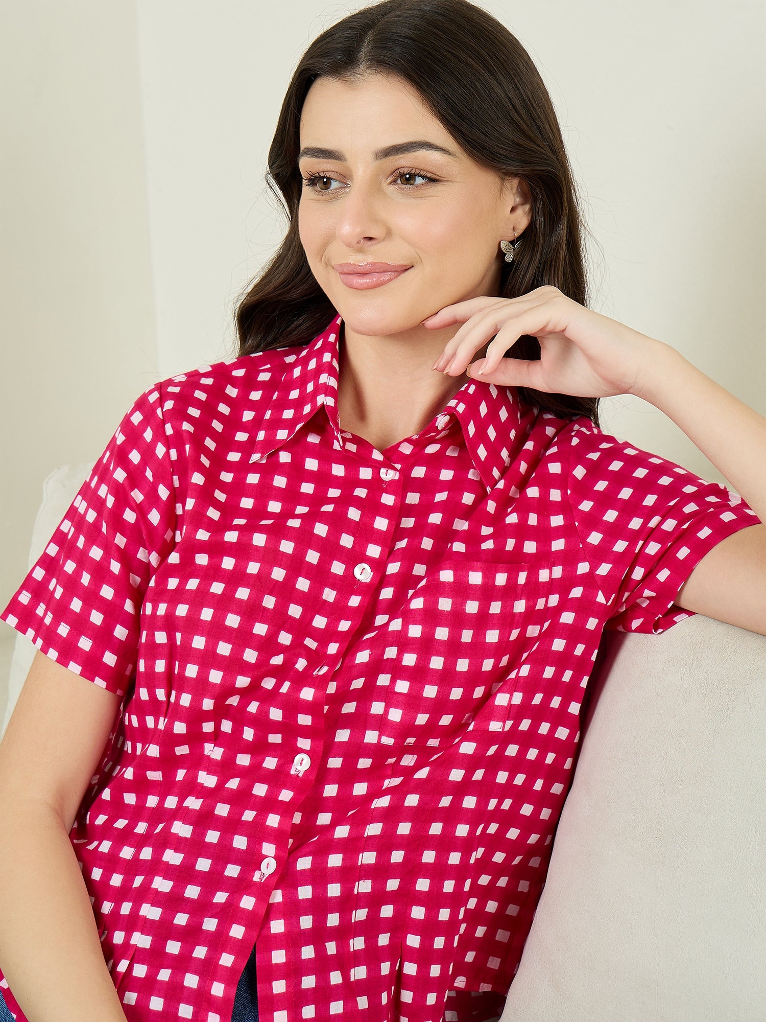 Cotton Half Sleeve Fitted Shirt - Uptownie