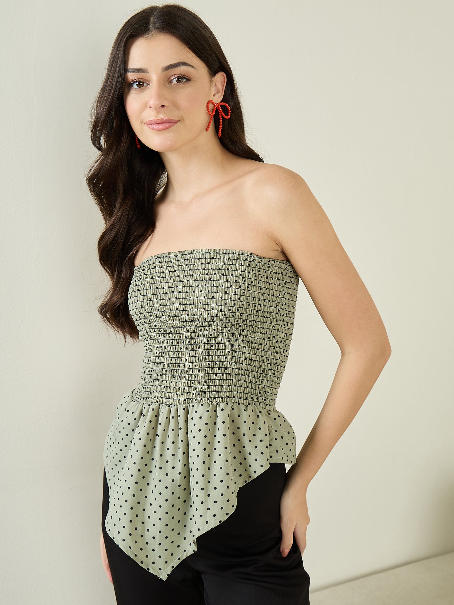 Smocked Bandeau Asymmetrical Top - Uptownie