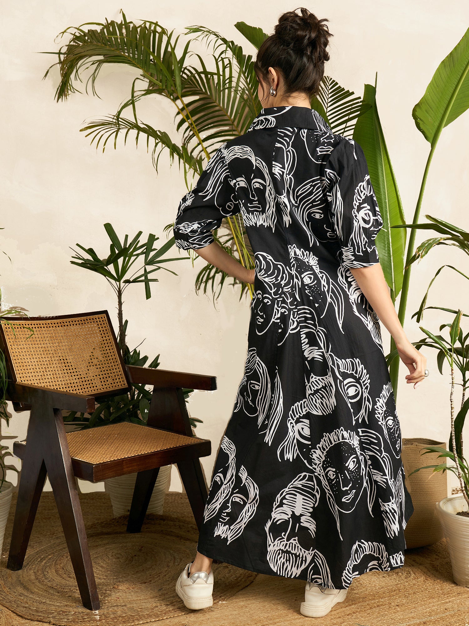 Front Pleated Cotton Midi Dress
