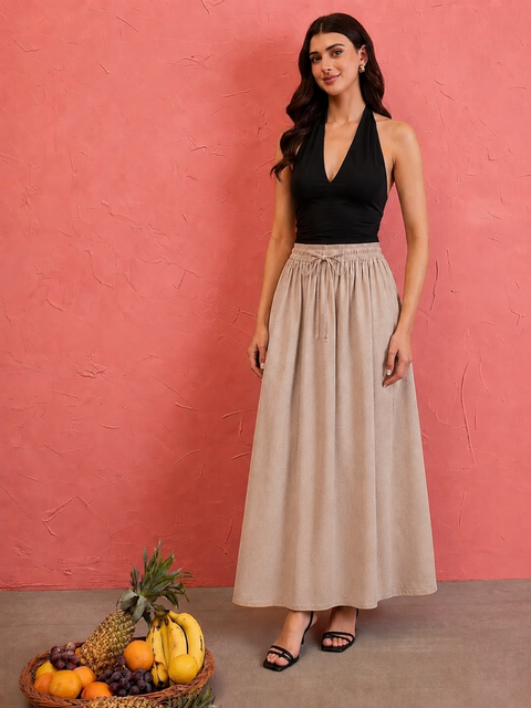 Linen Flared Maxi Skirt (with Lining)