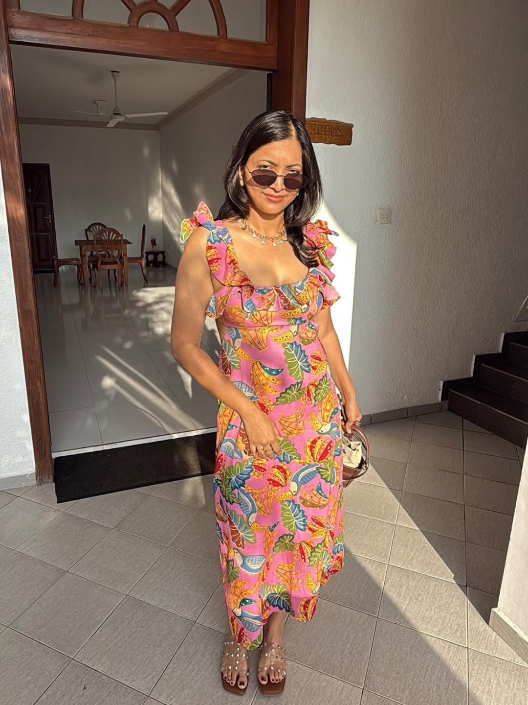 Cotton Frilled Scoop Neck Dress - Main Image