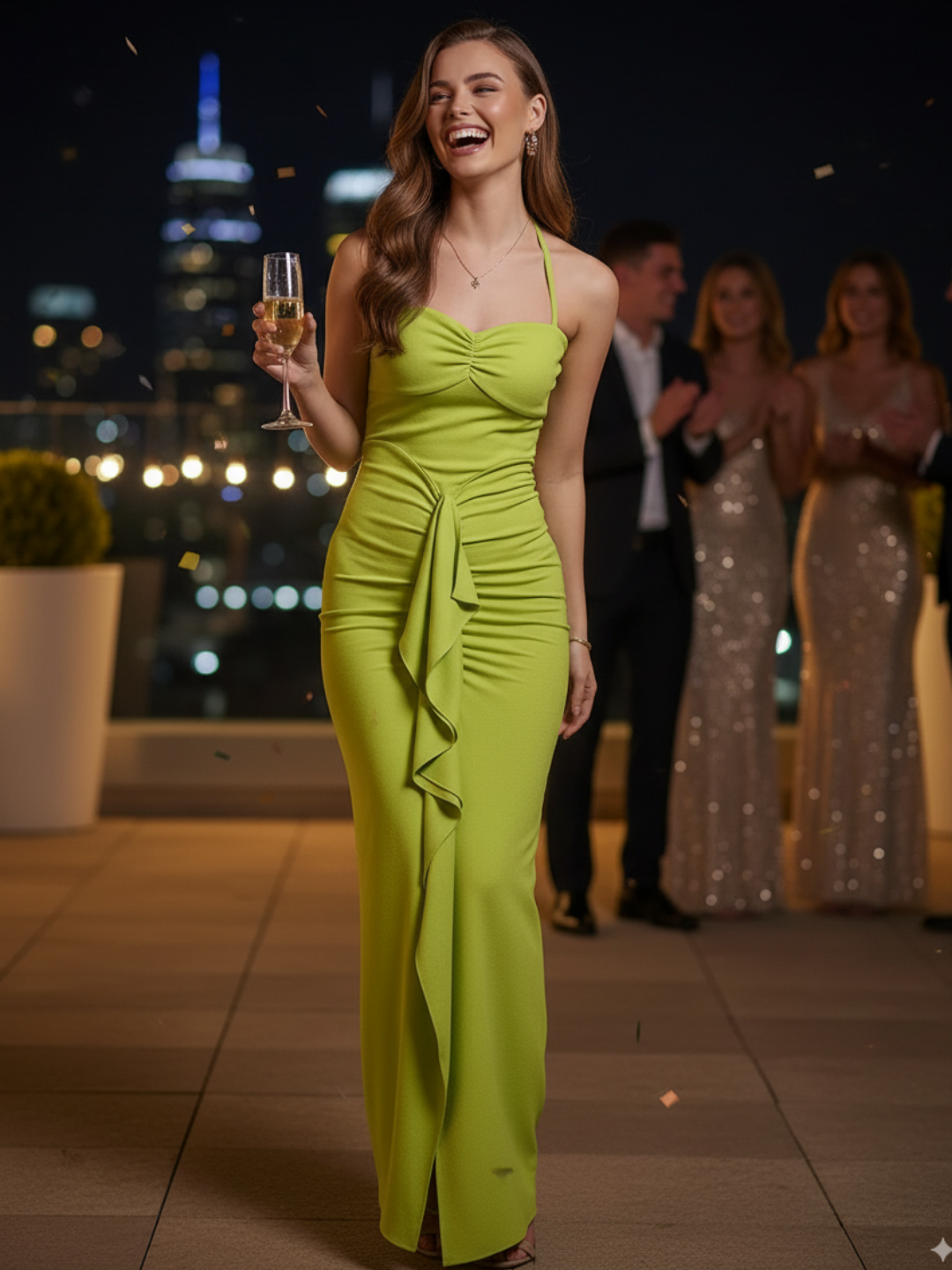 Stretchable Ruffle Maxi Dress - Uptownie