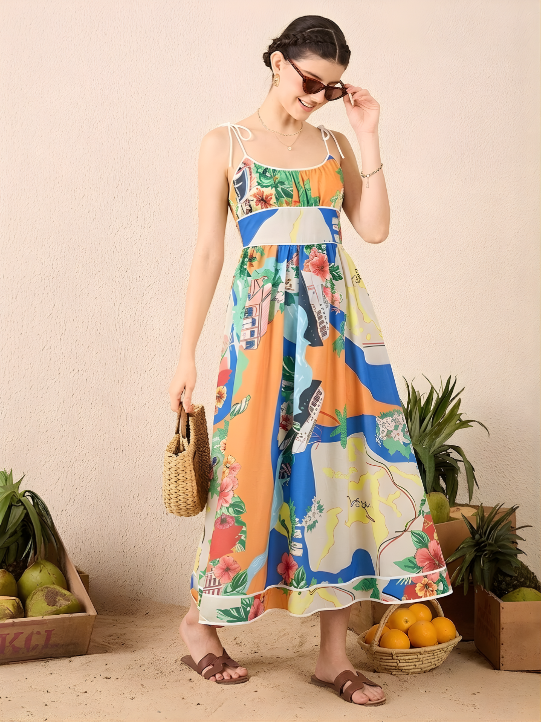 all tied up midi dress Pure Linen Shoulder Tie-Up Midi Dress
