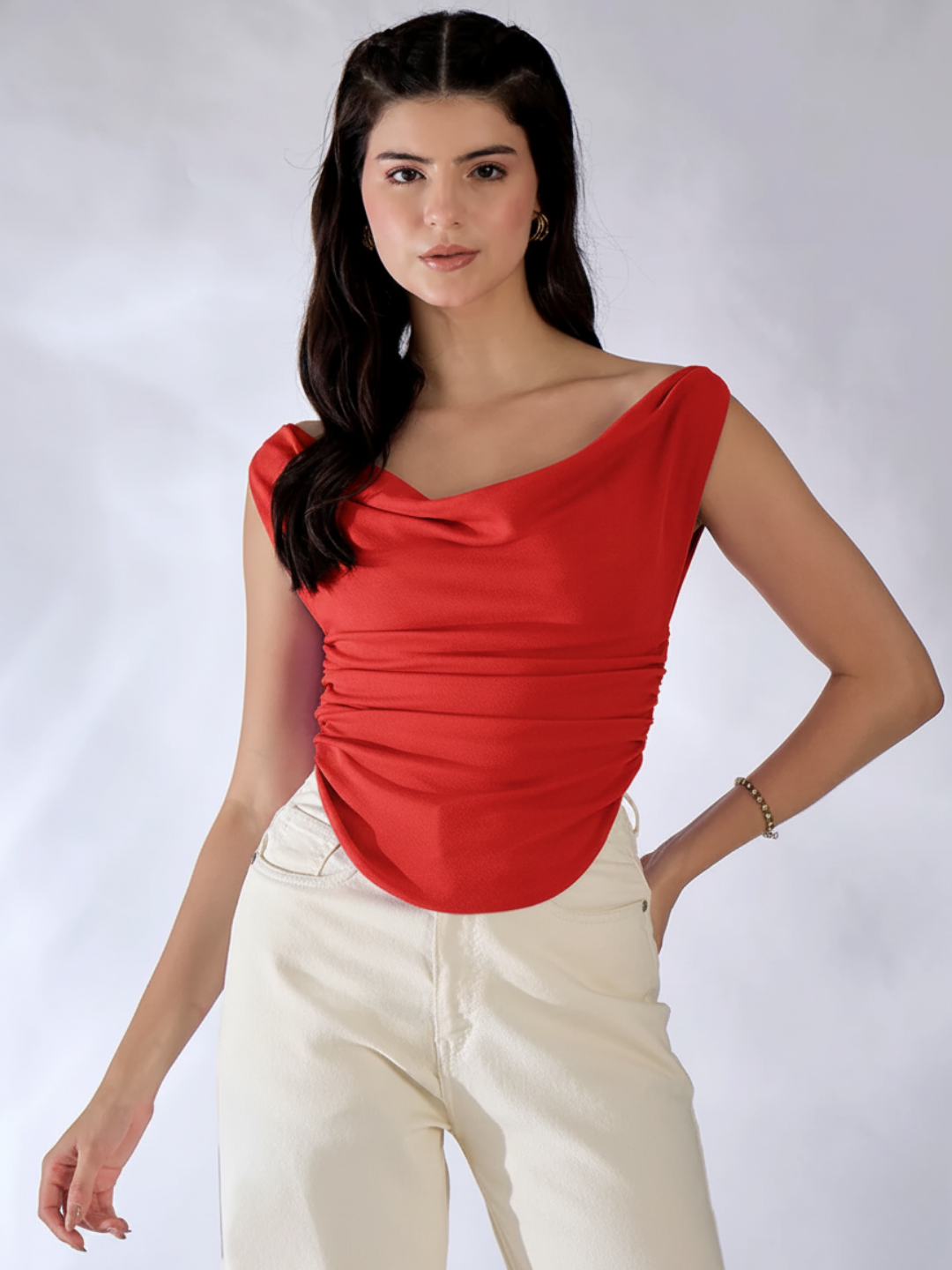 Stretchable Cotton Draped Crop Top