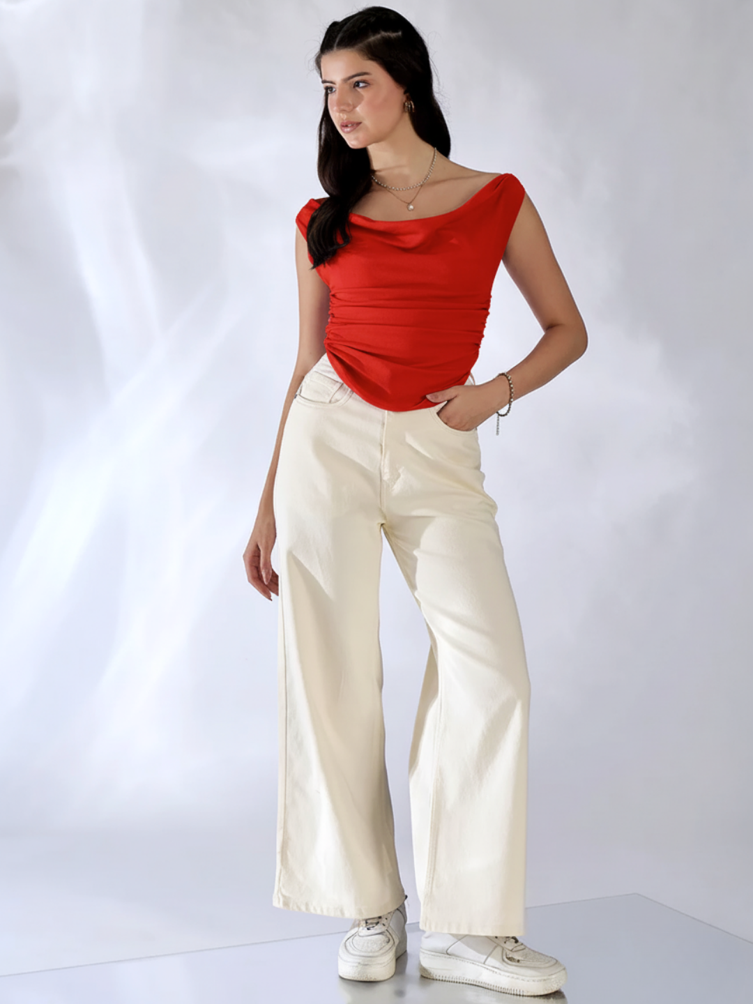 Stretchable Cotton Draped Crop Top