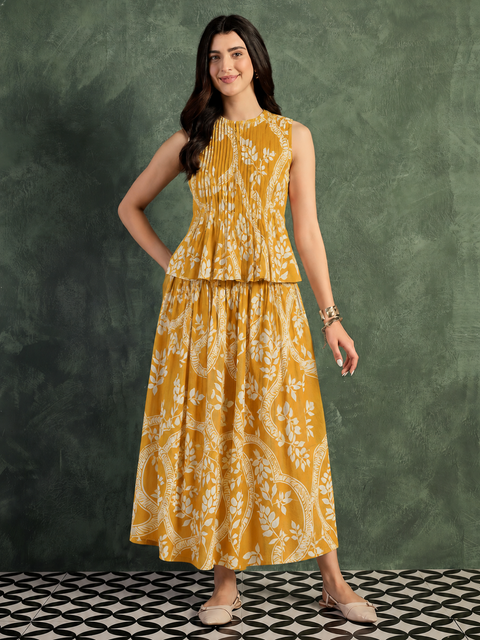 Pure Cotton Pleated Top and Skirt Set (with Lining)