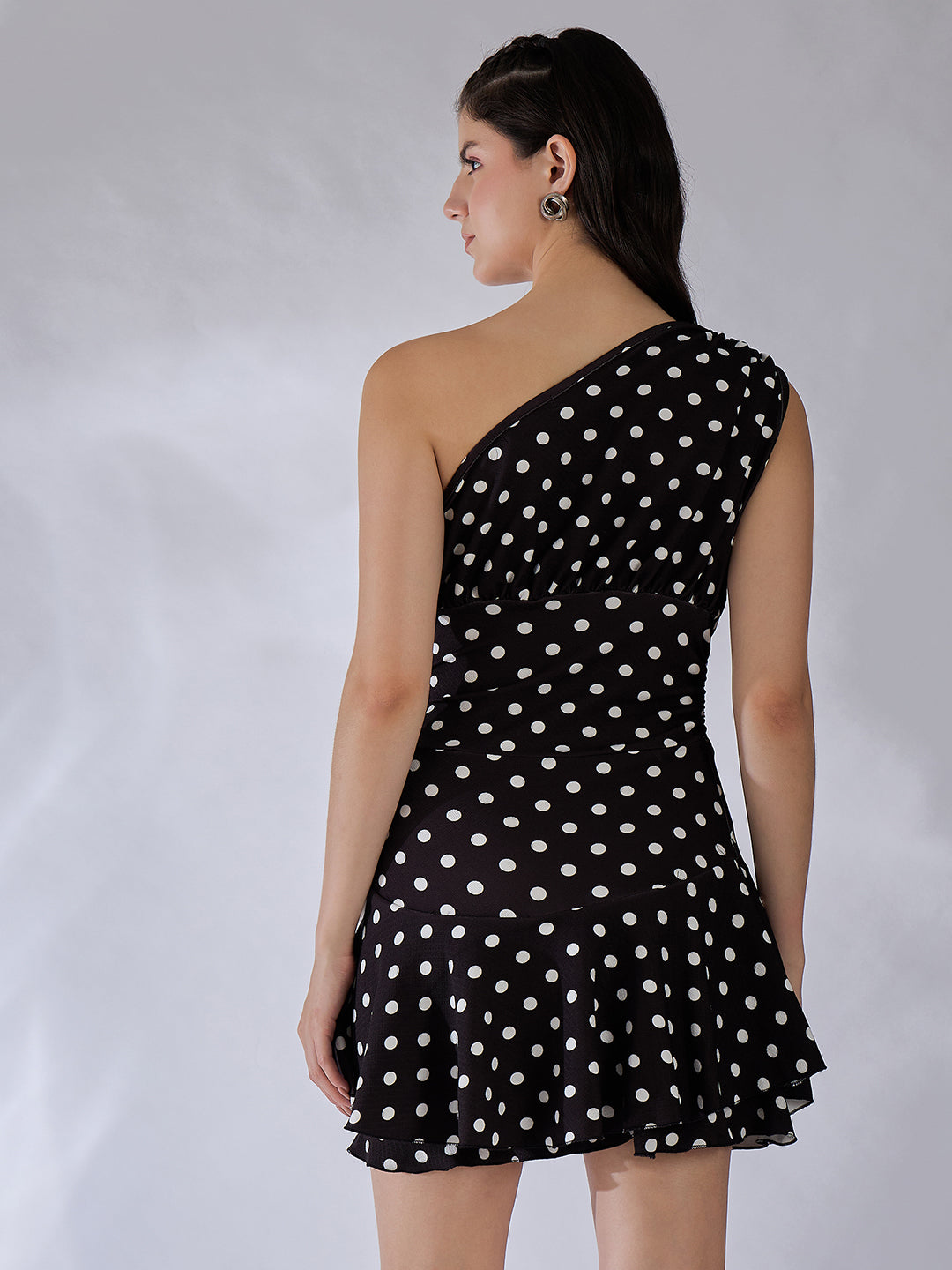 One Shoulder Ruffle Trim Mini Dress - Uptownie