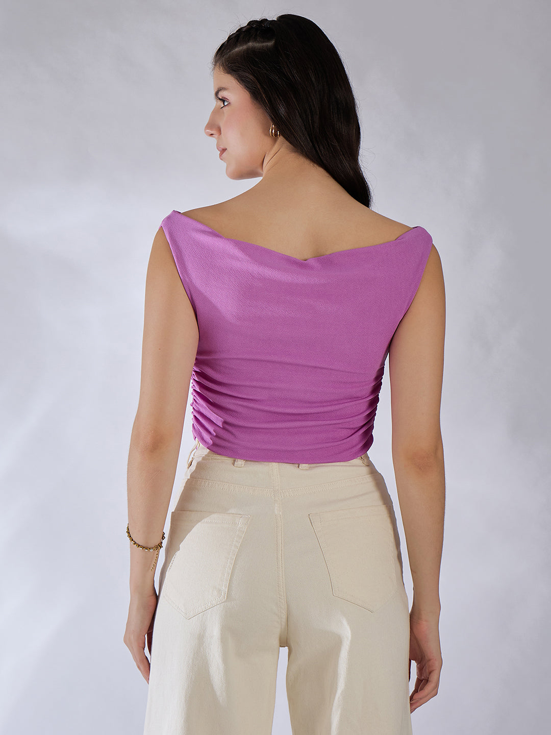 Printed Cotton Stretchable Draped Crop Top - Uptownie
