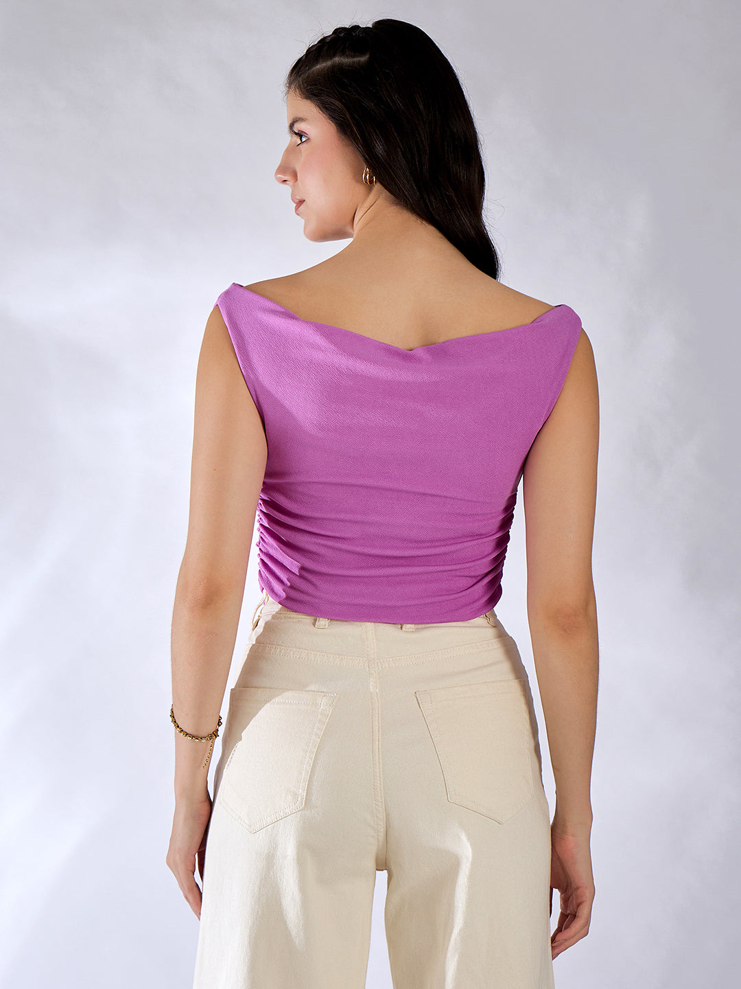 Printed Cotton Stretchable Draped Crop Top - Uptownie