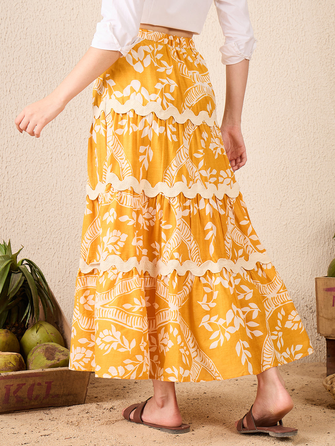 Ric-Rac Cotton Tiered Maxi Skirt - Uptownie
