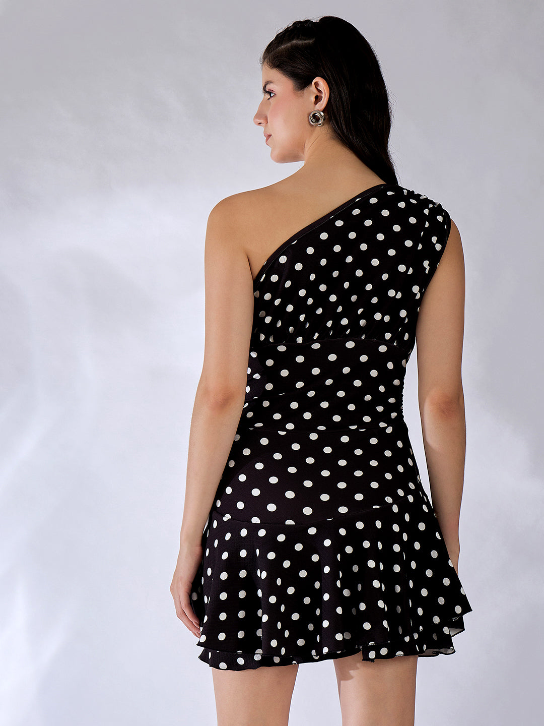 One Shoulder Ruffle Trim Mini Dress - Uptownie