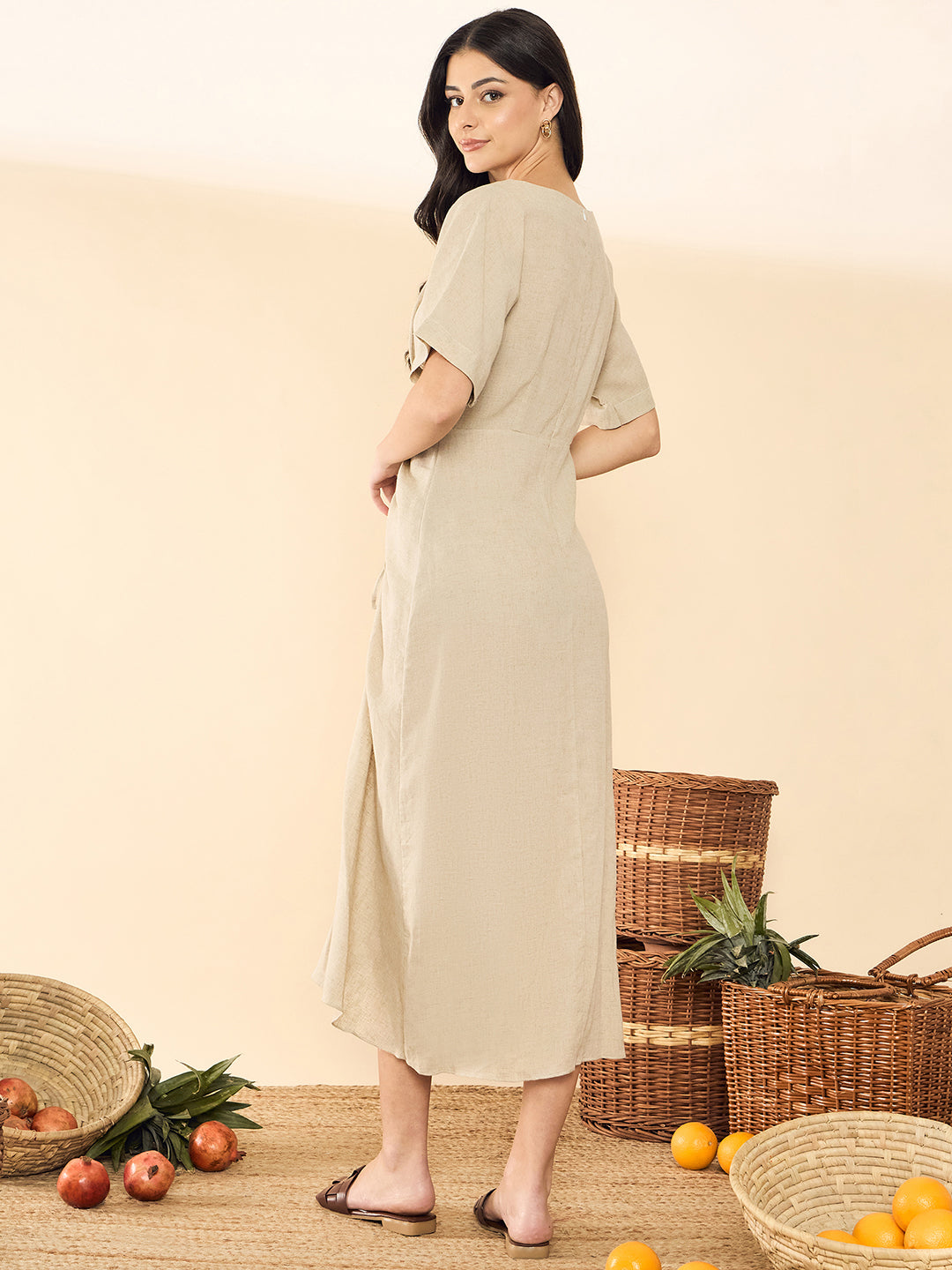 Cotton Drawstring Midi Dress
