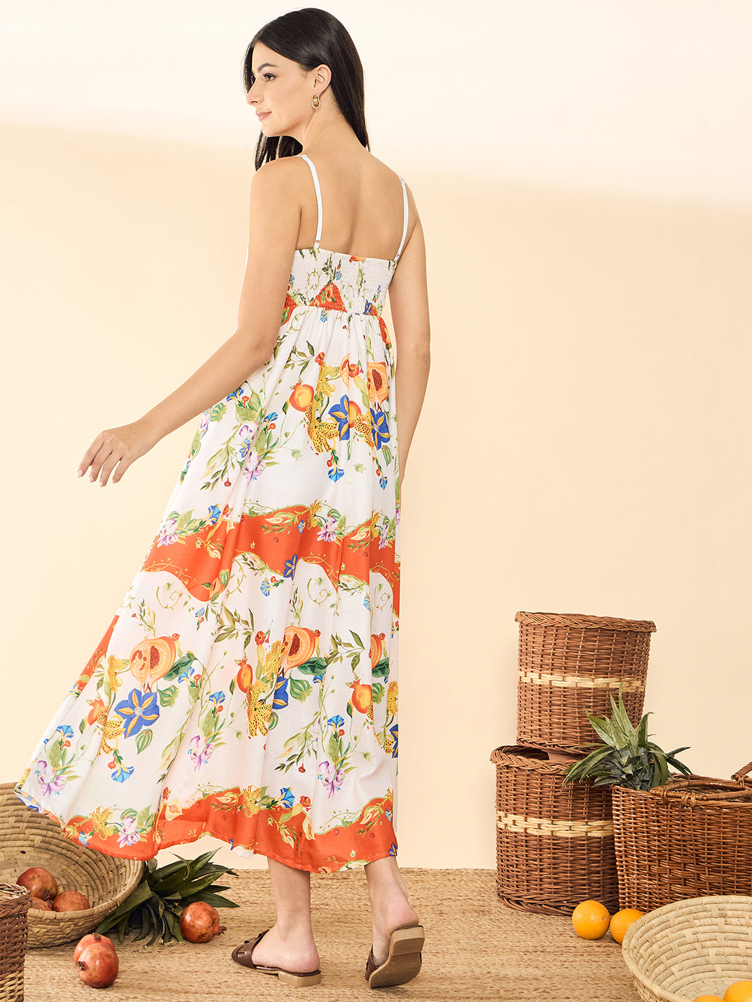 Printed A-Line Linen Maxi Dress