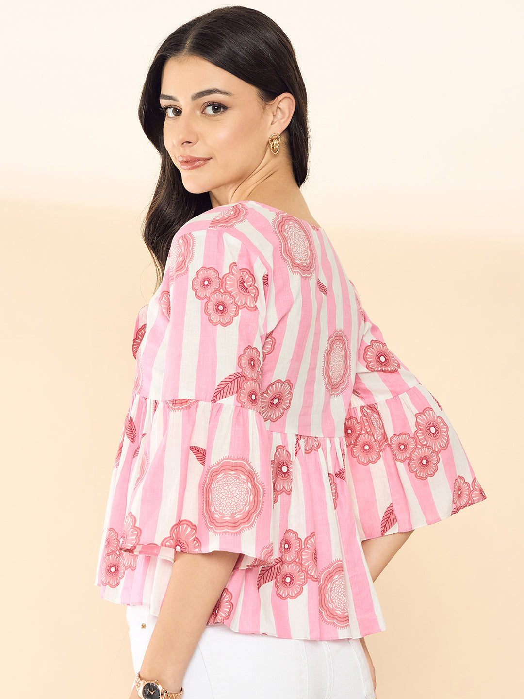 Bell Sleeve Cotton Peplum Top