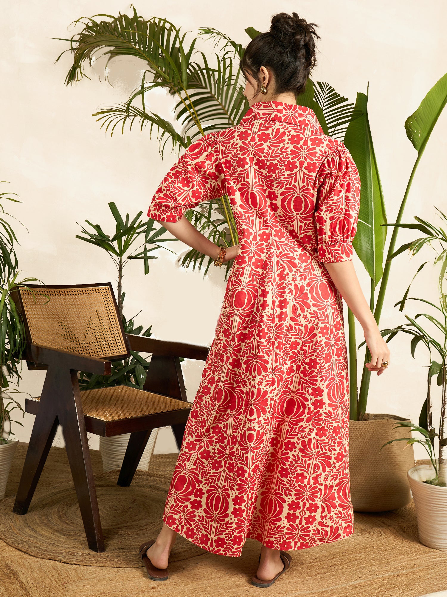 Front Pleated Cotton Midi Dress