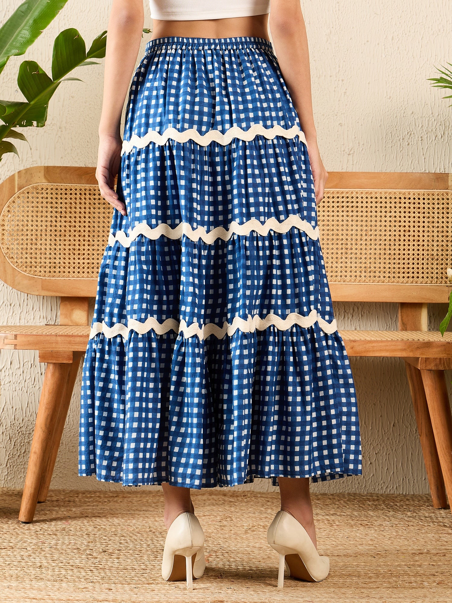 Ric-Rac Cotton Tiered Midi Skirt - Uptownie