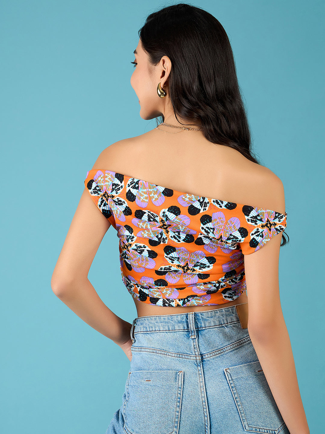Printed Cotton Stretchable Draped Crop Top - Uptownie