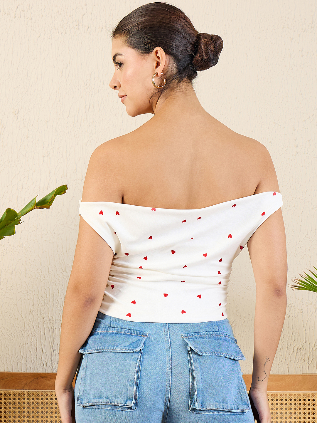 Printed Cotton Stretchable Draped Crop Top - Uptownie